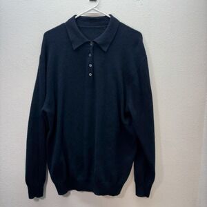 Louisa Di Capi Knit Polo Henley Sweater Mens L Navy 100% Cashmere Italy Preppy